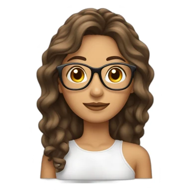 Mujer cabello castaño largo, piel pálida con lentes sticker