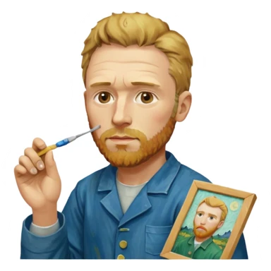 van gogh paints on a canvas. On his right he has a band-aid sticker