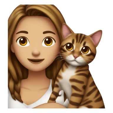 woman long dark brown hair hug bengal cat sticker