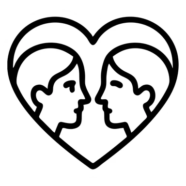 greyscale illustration of two faces looking at each other inside a heart symbolizing soulmate love sticker
