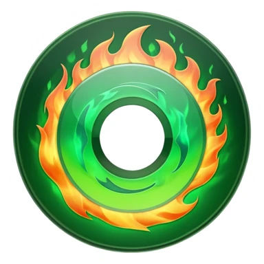 A minimalist CD disc with a subtle fire design, green flames sticker