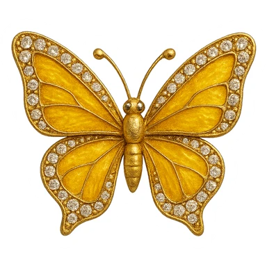single golden yellow butterfly with deep yellow enamel and sparkling gems sticker