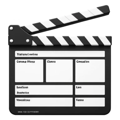 Ultra minimal black and white film clapperboard with simple stripes, clean iOS emoji style, reduced to basic geometric shapes sticker