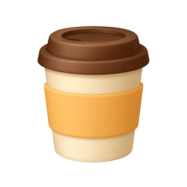 Make a closed coffee to-go cup, more emoji-like, smaller, no emoji or logo in the middle. Use a pastel color sleeve. The style should resemble an emoji style. sticker