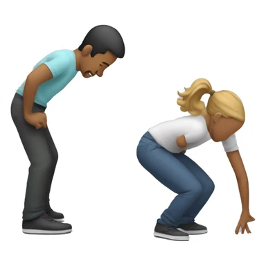 someone is bending down to pick something up and another person is stretching over them sticker