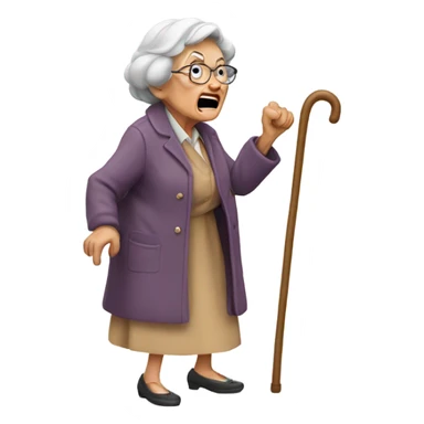 Old lady with cane yelling sticker