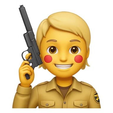 Create a smiling face emoji that’s holding a gun aimed to their forehead sticker
