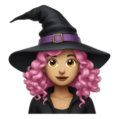 Witch pink hair wear a black hat sticker