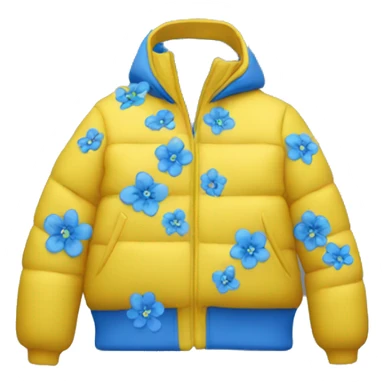 Yellow down jacket with blue flowers sticker