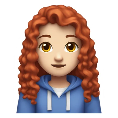 a white girl with long red curly hair, wearing periwinkle Minecraft hoodie playing a videogame sticker