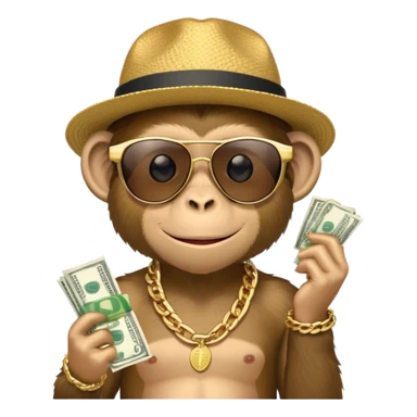 Monkey with gold chain, hat, and sunglasses holding money sticker