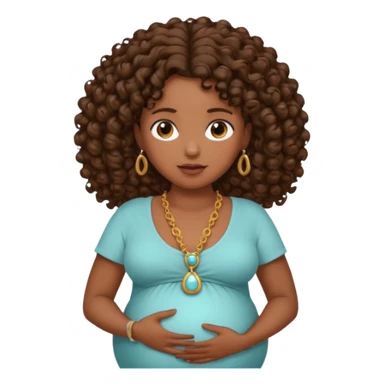 Very dark brown skin woman, pregnant with curly brown hair, head neck and abdomen only sticker
