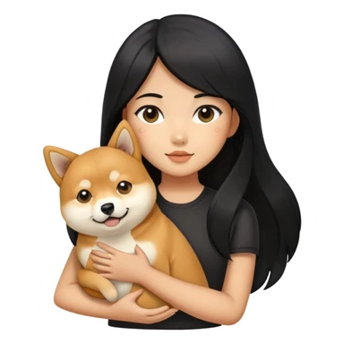 girl with black long hair holding a Shiba Inu sticker
