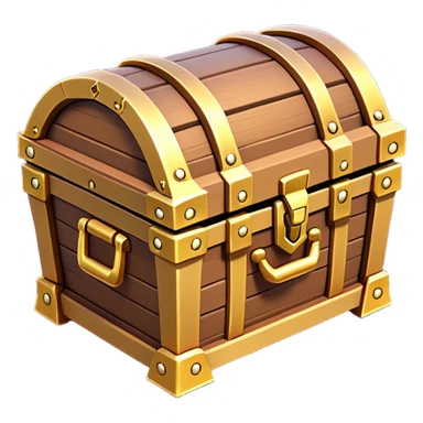 Clash of Clans aesthetic: Cinematic Playful 3D Isometric Treasure Chest Emoji, rendered in a 3D vector-style similar to standard emojis with minimal shading and bold, simplified shapes. A compact, distinct form with signature details, softly glowing with a fantasy RPG magic charm. Simplified yet unmistakably iconic, highly detailed and consistent, glowing with a soft radiance and high shine. Stylized with a touch of heroic grandeur and a soft glowing outline, capturing the essence of a beloved gaming relic with a friendly, playful manner! sticker