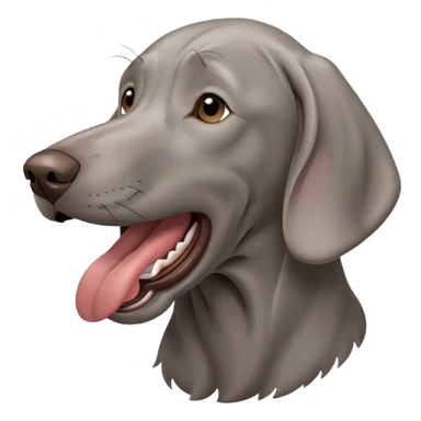 cinematic-cute-yawning-weimaraner-portrait-emoji,-head-tilted-slightly-with-a-dramatic,-wide-open-yawn,-revealing-a-sleek grey fur-with-a-subtle-shimmer,-floppy-ears-slightly-drooping,-round-brown-eyes-barely-open-in-drowsy sticker