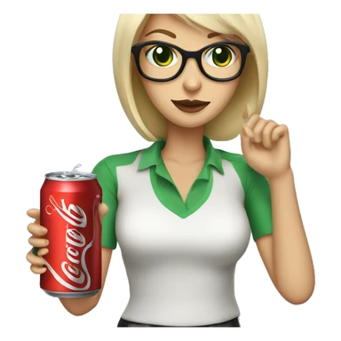 Blonde woman wearing glasses with green eyes holding a black cat and a can of Diet Coke  sticker