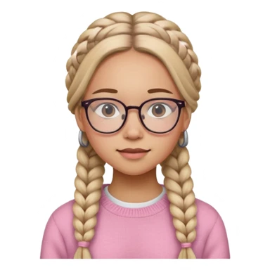 black cute young adult girl with classes and braids that are long , and some blush, in a pink sweater  sticker