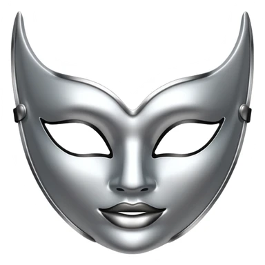A sleek masquerade mask emoji made of polished silver chrome, smooth sensual curves, reflective metallic surface, mysterious sexy luxury vibe, minimal iOS emoji style, centered, clean white background sticker