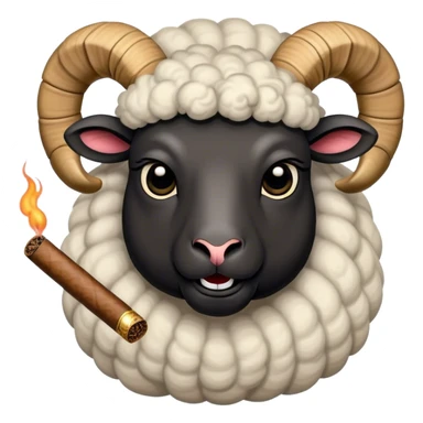 Black ram sheep with cigar sticker