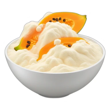 papaya slices covered with white milk powder on a bowl sticker