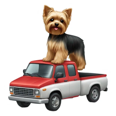 A Yorkie on top of a truck sticker