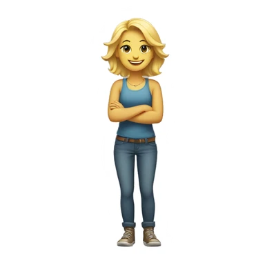 blong girl standing with arms crossed with a big smile sticker