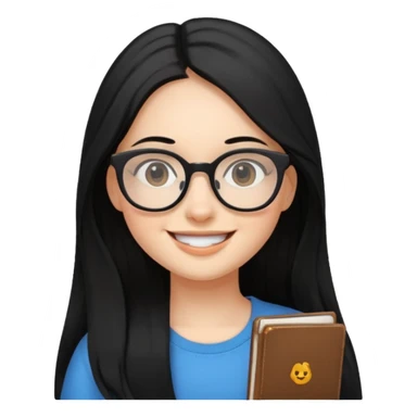 black long hair girl, wearing glasses sticker