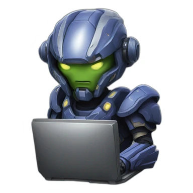 StarCraft zealot using a computer  sticker