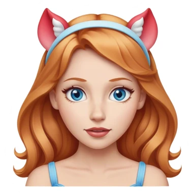 Strawberry blonde woman with blue eyes wearing Disney ears on head sticker