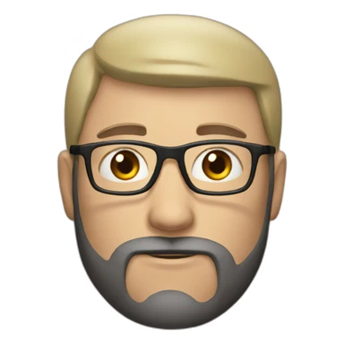 white man with short dark beard, cap and glasses sticker