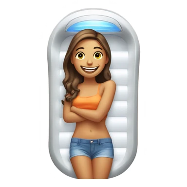 smiling girl by a tanning bed sticker