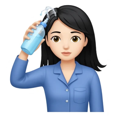 Girl with black hair washing her hair with bottle of shampoo sticker