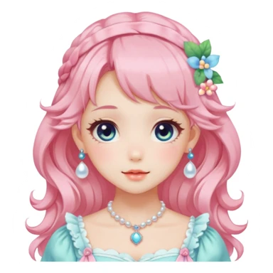 Gorgeous anime style lady with blushing face and accessories cottagecore fairycore Kawaii anime colorful pearly romantic aesthetic trending style sticker