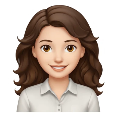 A White girl with wavy and dark hair, light brown eyes and a white shirt smiling sticker