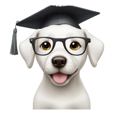 White puppy wearing glasses and graduation cap sticker