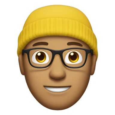 A white guy with a yellow beanie on and glasses sticker