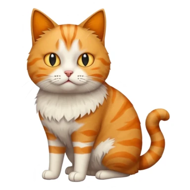 full body white, ginger and tabby cat with skinny head and fat body with an anxious face sticker