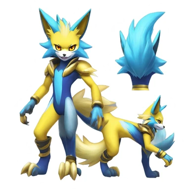Shiny Colorful Anthro Edgy Cool Sonic-Zeraora-Renamon-Pokémon-Fakémon with shiny blue markings Full Body Detailed High Quality  sticker