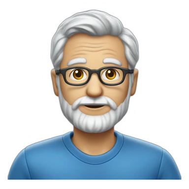 cientifico de datos profesor de 50 años sin barba, casi calvo y cabello gris, en camiseta azul oscura sticker