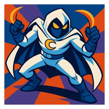 Moon Knight with crescent darts, action stance, vibrant toon style sticker