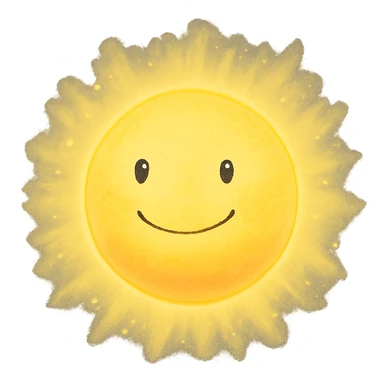 ghibli style glowing aura ball with a warm smile sticker