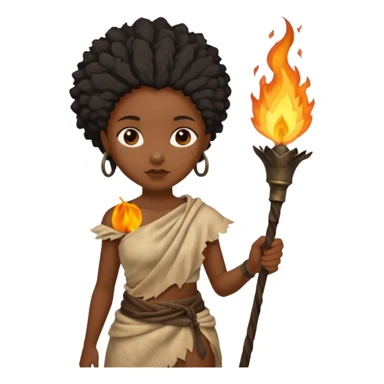ancient black girl, tattered leaf cloth, hold a torch sticker