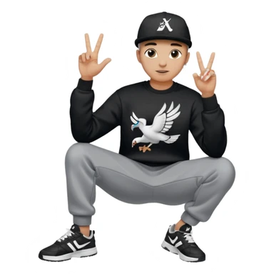 Crea Un Emoji De Cuerpo Completo Que Sea Hombre Con Corte Alucin Que Tenga Gorra Nike, Suéter Negro Que Tenga La Letras LA El La Parte Del Corazón, Zapatos Adidas Con Una Palomita✅, Pantalón Ancho O Bellaco Con Unos Diseños De Palomas Blancas Y Asiendo Una Pose Con Su Mano Que Sea Está 🤙🏽. sticker