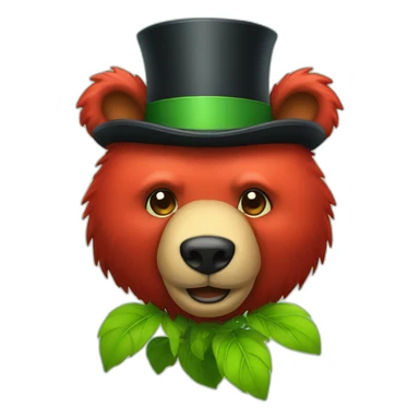 red bear head with green plant tophat sticker
