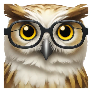 owl head with glasses and yellow eyes, brown and white feathers sticker