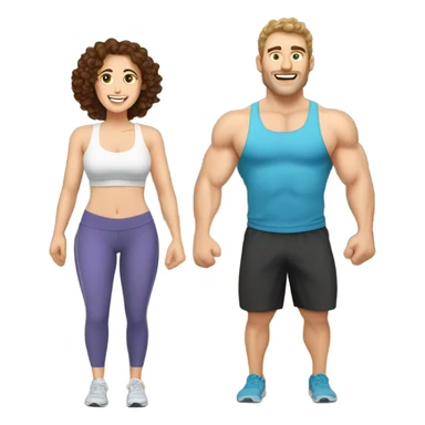 In a gym  husband with white skin and brown hair and wife with white skin and brown curly hair  sticker