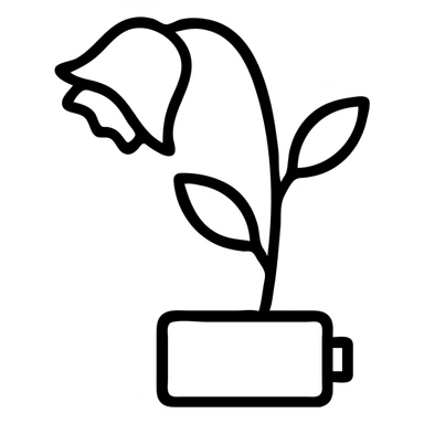 Combined icon of a wilted rose flower with a low battery symbol incorporated into the stem sticker