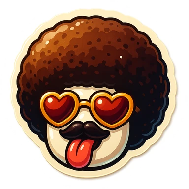 White circle coffee bean face, afro, heart glasses, big heart eyes, tounge rolled out sticker