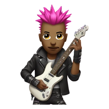 cyberpunk rockstar, pink mohawk, robot guitar sticker