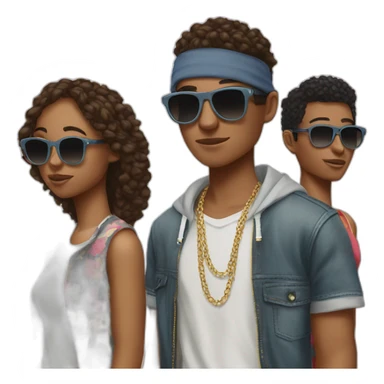 three cool teenagers wearing sunglasses, wearing hipop cloth sticker
